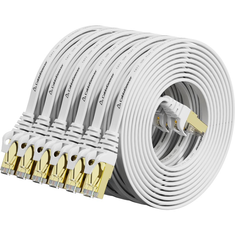 CableGeeker Cat 7 Ethernet Cable 10ft 6 Pack Shielded,Flat Ethernet Patch Cables - High Speed Internet Cable for Modem, Router, LAN, Computer - Compatible with Cat 5e,Cat 6 Network - White - Image 1